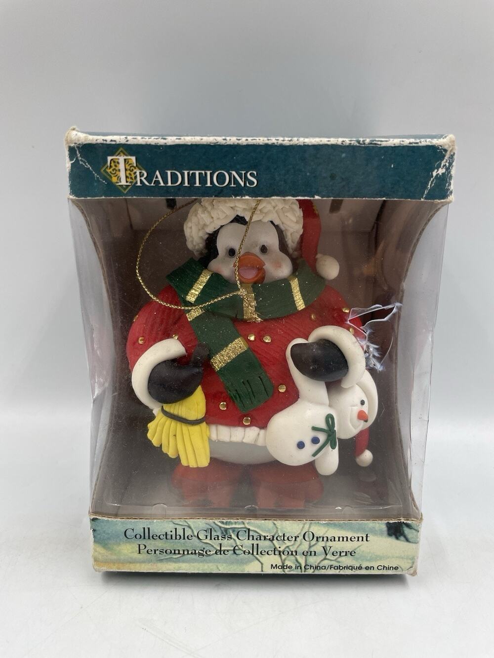 Vintage Traditions Santa Penguin w/Snowman Glass Holiday Ornament
